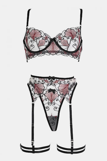 Decoro Set Sexy De Lenjerie Cu Transparență Și Jartiere Negre