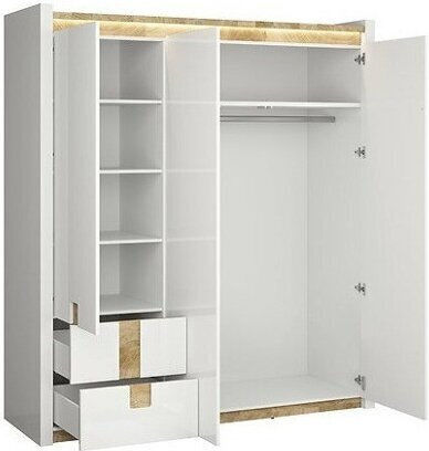 Boston Bh118 Δίφυλλη Ντουλάπα 180x60x202cm Γυαλιστερό Λευκό, Westminster Δρυς