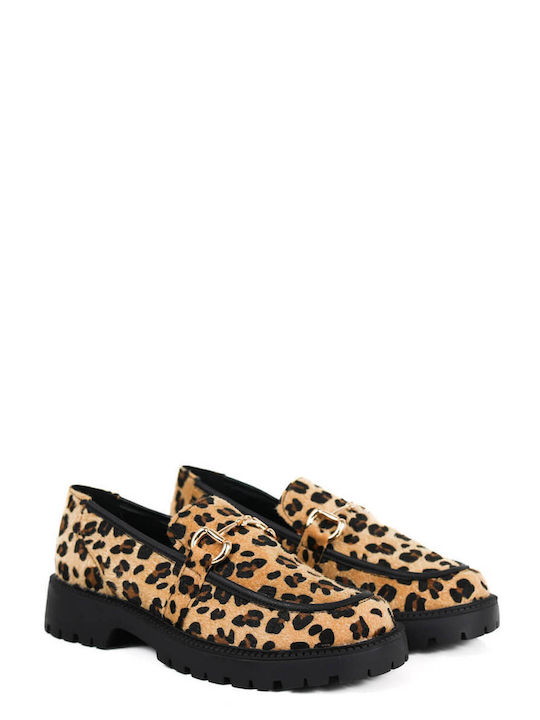 Leopard Suede Loafers with Gold Metallic Detail