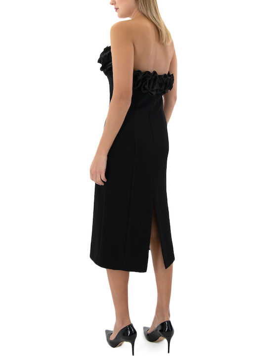 Καλοκαιρινό Midi Φόρεμα για Γάμο / Βάπτιση Strapless Μαυρο (black)