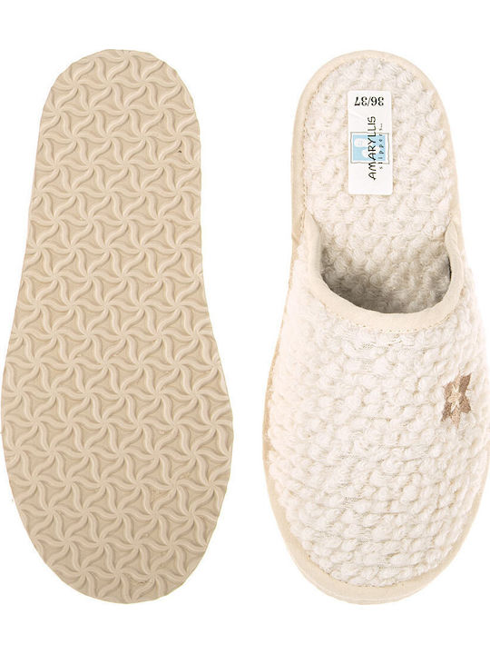 Woolen Winter Women's Slippers Beige