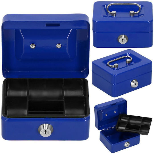 Money Box Safe Compartmentalized Key Metal 12.5x9.5x6.5cm Blue