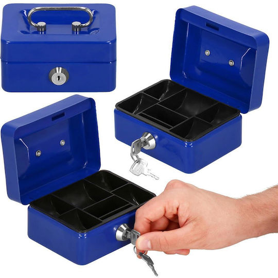 Money Box Safe Compartmentalized Key Metal 12.5x9.5x6.5cm Blue
