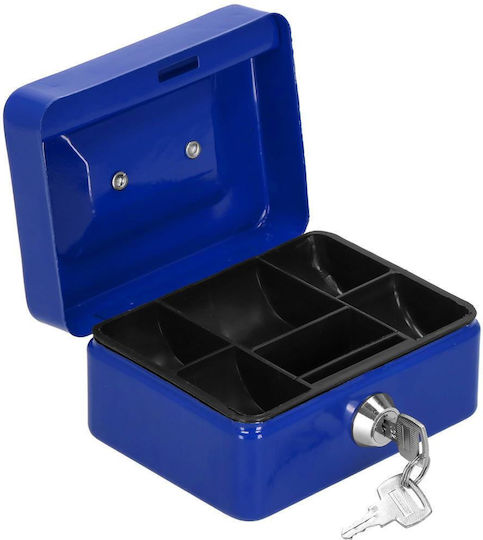 Money Box Safe Compartmentalized Key Metal 12.5x9.5x6.5cm Blue