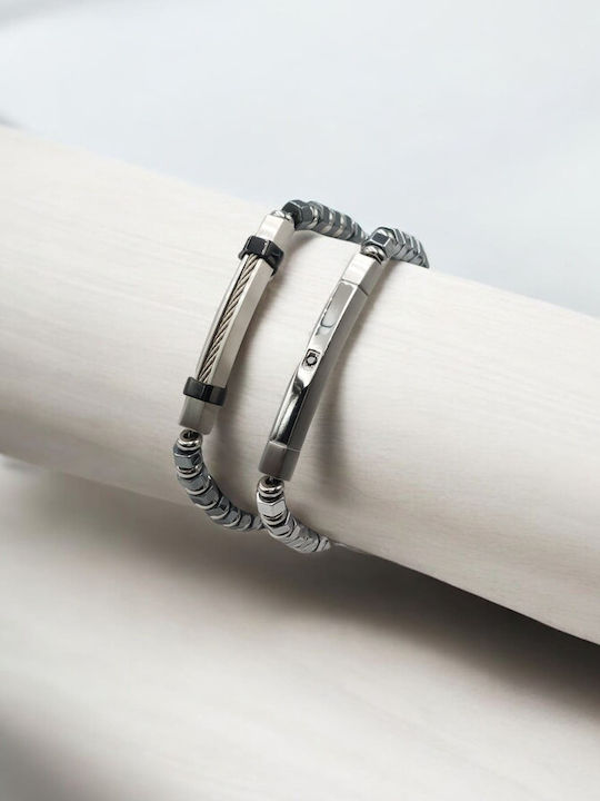 Herren Armband Id aus Stahl mit Perlen