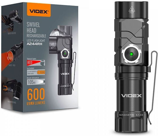 Videx Επαναφορτιζόμενος Φακός LED IP68 με Μέγιστη Φωτεινότητα 600lm