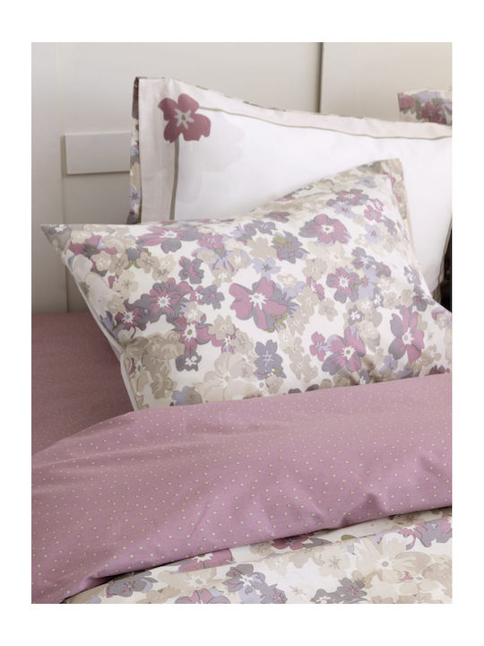 Nima Duvet Cover Set Cotton Queen with 2 Pillowcases 220x240 Flora Beige, Pink