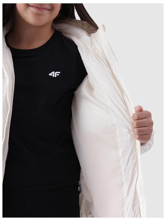 Waterproof Kids' Quilted Jacket with Hood White