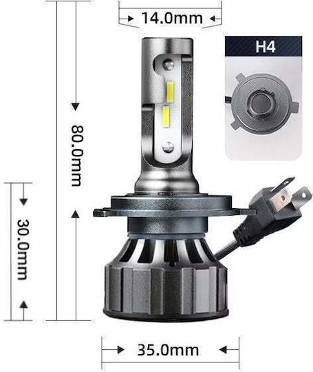 Set de 2 becuri LED H4 Canbus 120W fără erori 12000lm lumină albă rece