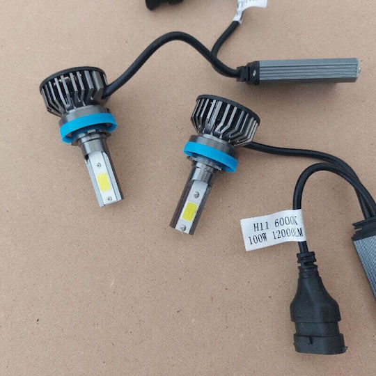 Set de 2 becuri LED H11 100W COB 6000K 12000lm lumină albă rece