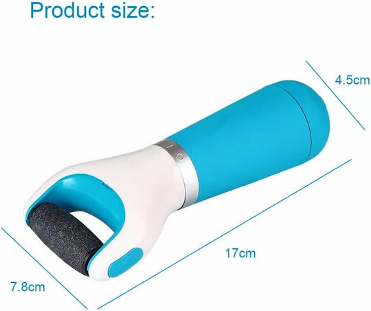 Curățător electric profesional pentru călcâie cu 2 capete abrazive, baterii, USB, ușor de utilizat, alb/albastru