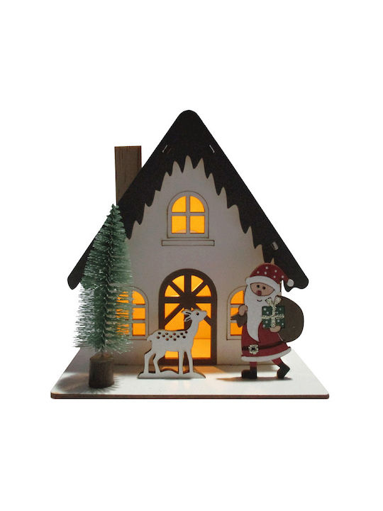 Christmas Illuminated Decorative Wooden House 13.5x13x9.5cm.