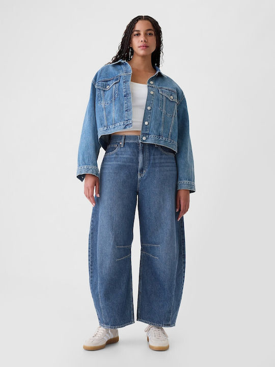 Hoch tailliert Damenjeans Dark Blue Indigo