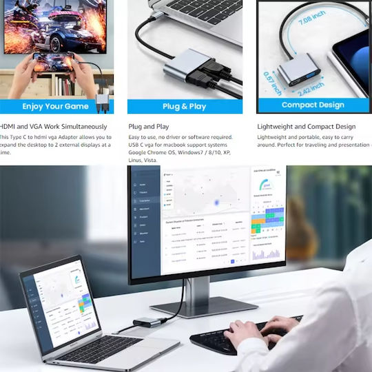 ATC Μετατροπέας USB-C male σε HDMI / VGA female 1τμχ (06.005.0104)