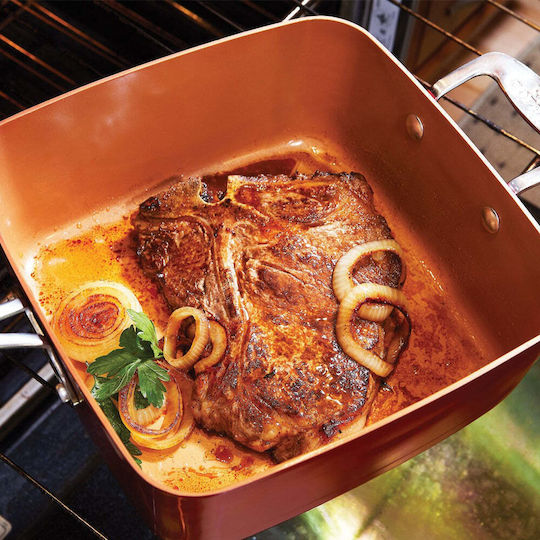 Multifunctional Square Pan with Lid Frying Rack Steaming Tray 24x24x9.5cm Mahogany