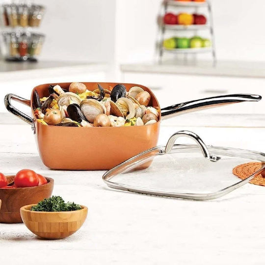 Multifunctional Square Pan with Lid Frying Rack Steaming Tray 24x24x9.5cm Mahogany