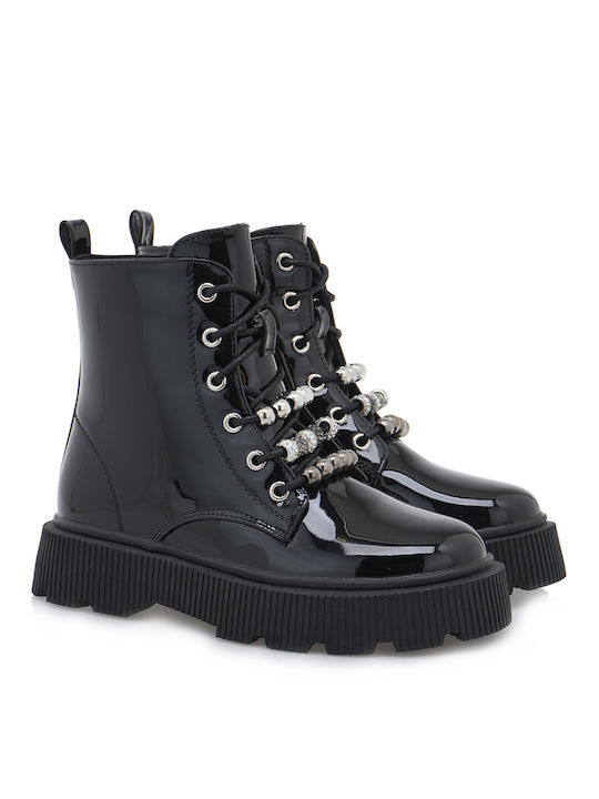 Exe Kids PU Leather Military Boots with Zipper Black