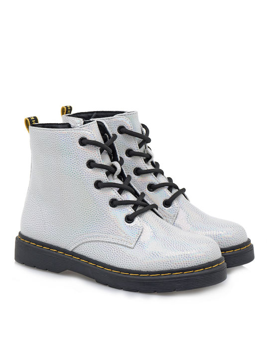 Exe Kids PU Leather Military Boots with Zipper White