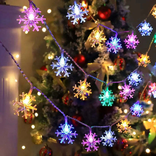 Instalație Solară 50 Fulgi de Nea Led Cristal Alb Galben Multicolor Lumină 7m Lungime
