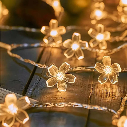 Luminele Solare de Tip Flori de Cireș 50 Leduri Alb Cald Multicolor 5m Lungime