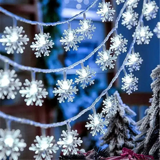 Instalație Solară 50 Fulgi de Nea Led Cristal Alb Galben Multicolor Lumină 7m Lungime