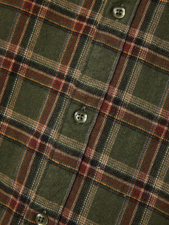 Long-sleeved Flannel Shirt Checked Khaki