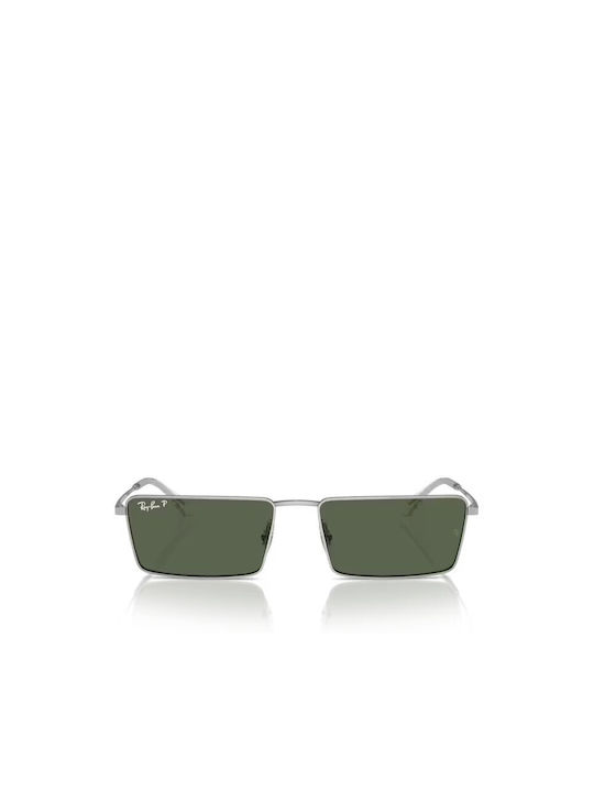 Ray Ban Sunglasses with Silver Frame and Green Polarized Mirror Lens RB3741 003/9A