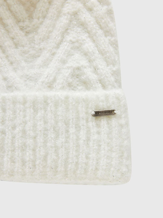 Pom Pom Beanie Beanie Knitted in White color