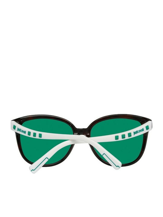 Just Cavalli Women’s Sunglasses with Brown Horn-Rimmed Frame and Green Mirror Lens JC590S 56Q
