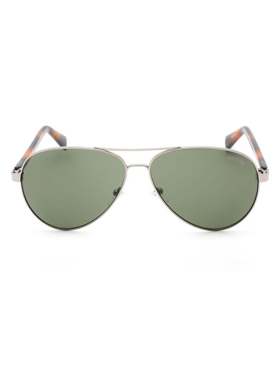 Guess Men's Sunglasses with Silver Metal Frame and Green Lens GU8279 08N