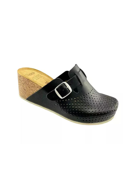 Vesna Damen Leder Anatomisch Clogs Schwarz