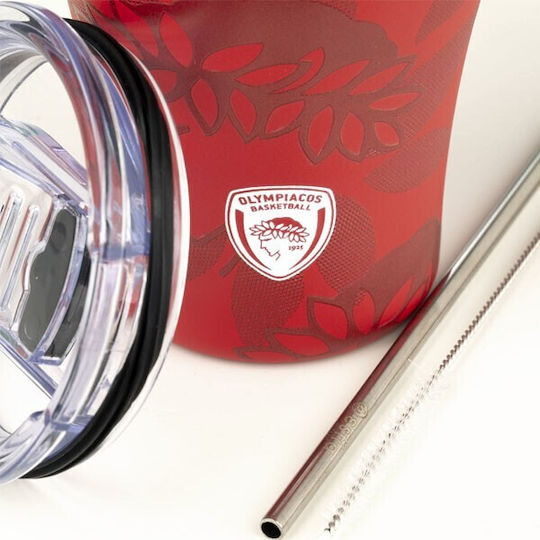 Estia Coffee Mug Save The Aegean Ανακυκλώσιμο Ποτήρι Θερμός Ανοξείδωτο BPA Free 350ml Olympiakos BC Edition με Καλαμάκι