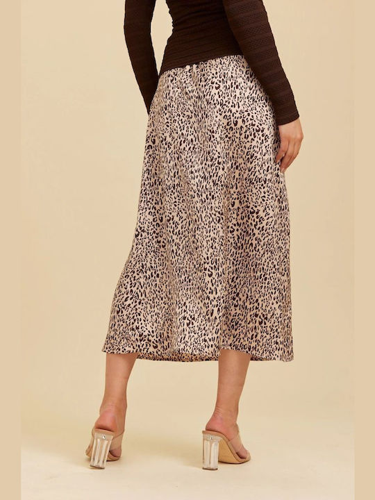 Rut & Circle Satin Midi Skirt Leopard Brown