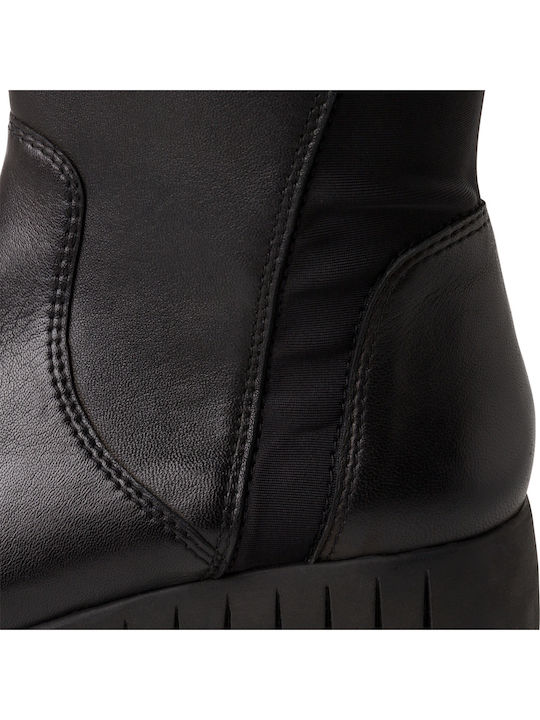 Leather Medium Heel Women's Boots with Rubber Black