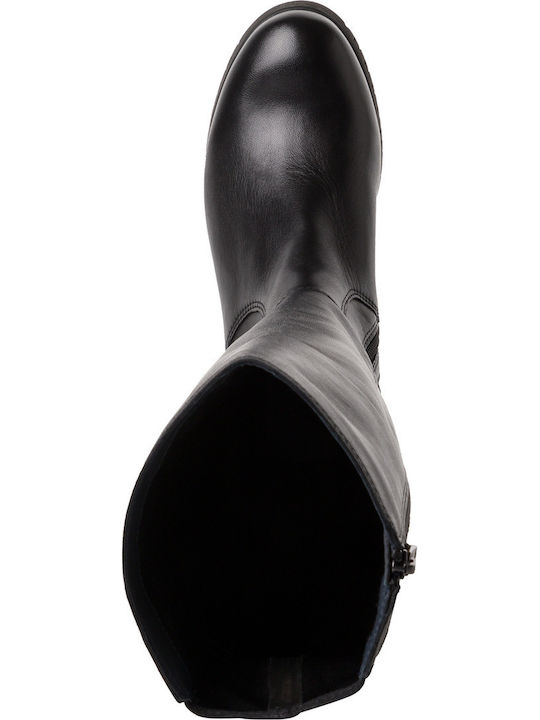 Leather Medium Heel Women's Boots with Rubber Black