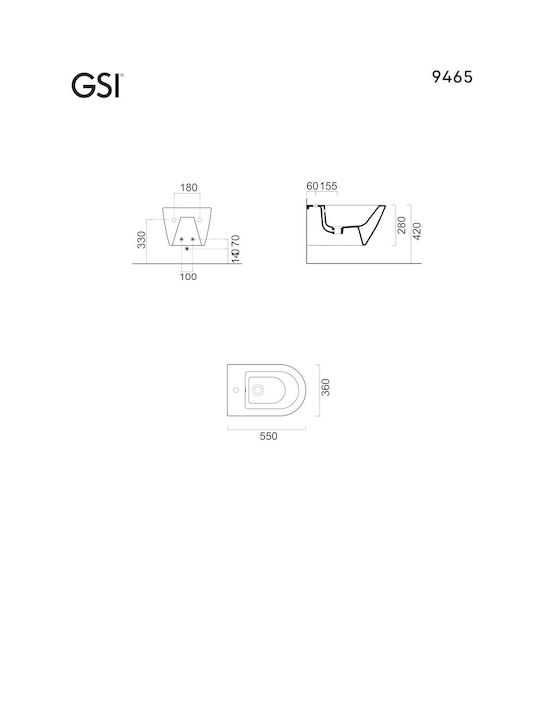 GSI Wall-Hanging Bidet 55x36x42cm