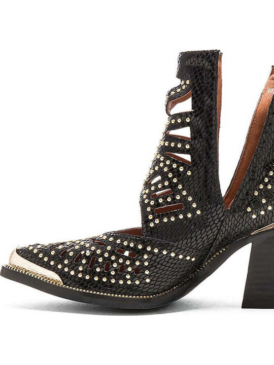 Maceo Black 00138 Leather Women's Ankle Boots with Medium Heel Black
