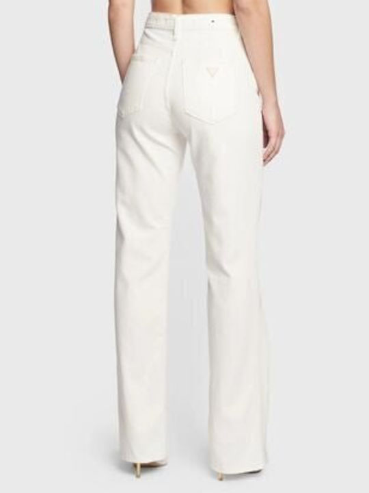 Guess High Waist Women's Jean Trousers in Straight Line Ecru