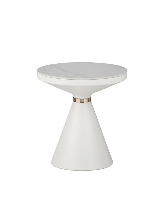 Rotund Masă de cafea Coozlin Din aluminiu White Marble, White-Gold L70xW70xH40cm.