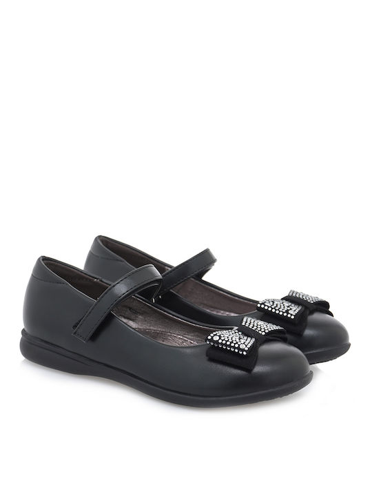 Exe Kids Leather Ballerinas with Hoop & Loop Closure Black