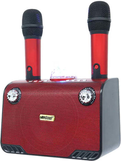 Boxă Karaoke cu Microfoane Wireless și Efecte de Iluminare Roșii