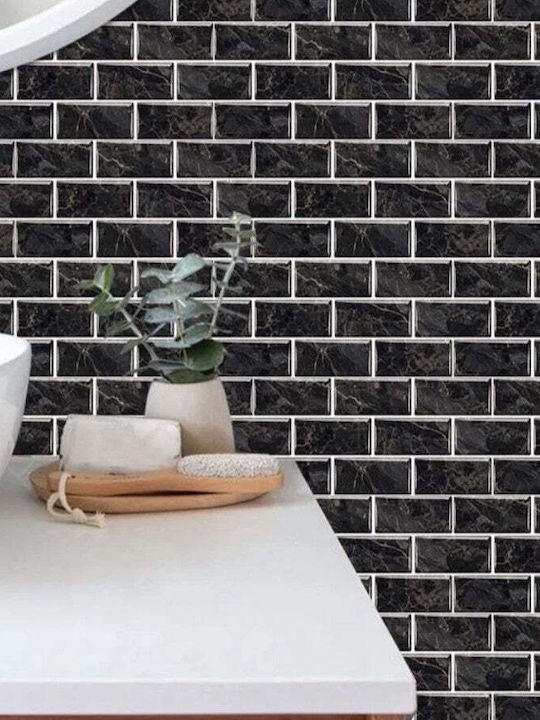 Set de 5 X Tapet Decorativ Autocolant Spumă Moale Lavabil Adeziv Puternic Instalare Ușoară 30x60cm Model Marmură Neagră
