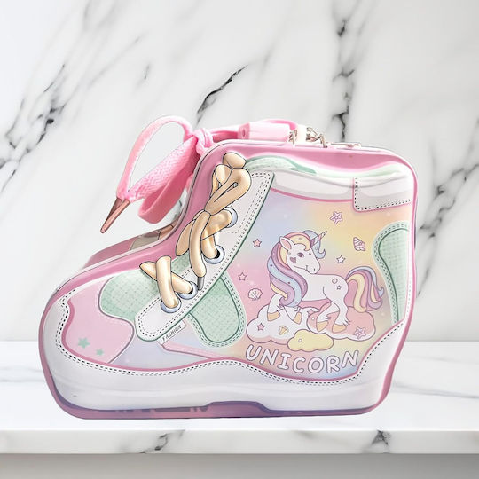 Pușculiță pentru copii în formă de pantof sport Dino Unicorn cu lacăt 12x15x6cm Albastru Roz