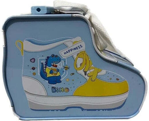Pușculiță pentru copii în formă de pantof sport Dino Unicorn cu lacăt 12x15x6cm Albastru Roz