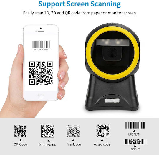 Cablu USB Scanner Coduri de Bare 1D 2D QR Omnidirecțional Negru-Galben