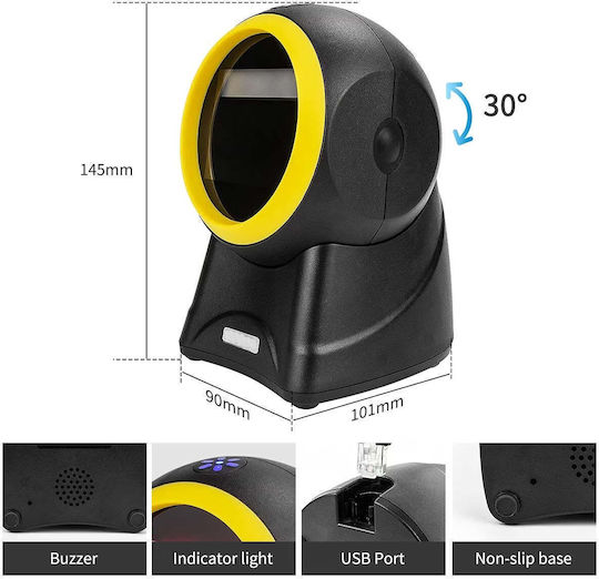 Cablu USB Scanner Coduri de Bare 1D 2D QR Omnidirecțional Negru-Galben