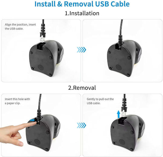 Cablu USB Scanner Coduri de Bare 1D 2D QR Omnidirecțional Negru-Galben