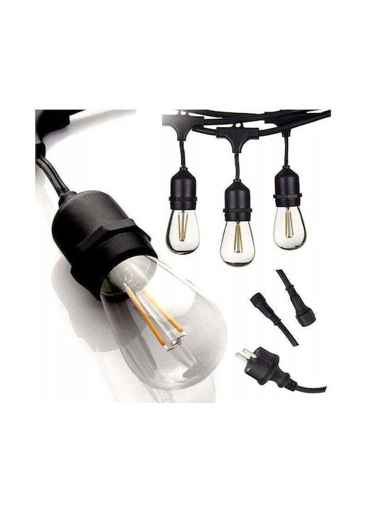 Ghirlandă Luminoasă cu Pandantive LED Interconectabile 10m/20m 20 Becuri Soclu E27 Lumină Alb Caldă