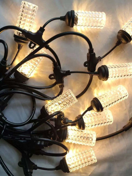 Ghirlandă de iluminat exterior 10 becuri LED IP44 lumină alb cald lungime 10m