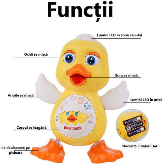 Rață Dansatoare 12 Melodii Luminile Aripilor Mișcătoare 14 X 20 Cm Pentru Copii Peste 1 An Galben-portocaliu